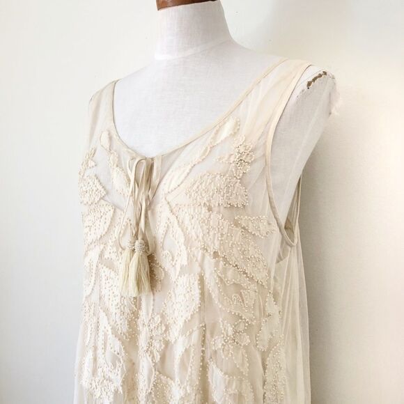 Free People La Palma Trapeze Mini Semi Sheer Dress NWT Large boho RARE - Picture 6 of 10